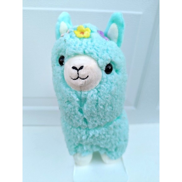 Lama Alpaca Plush Stuffed Animal Walgreens Cute Mint Green Flowers Fluffy Anime - Picture 1 of 7